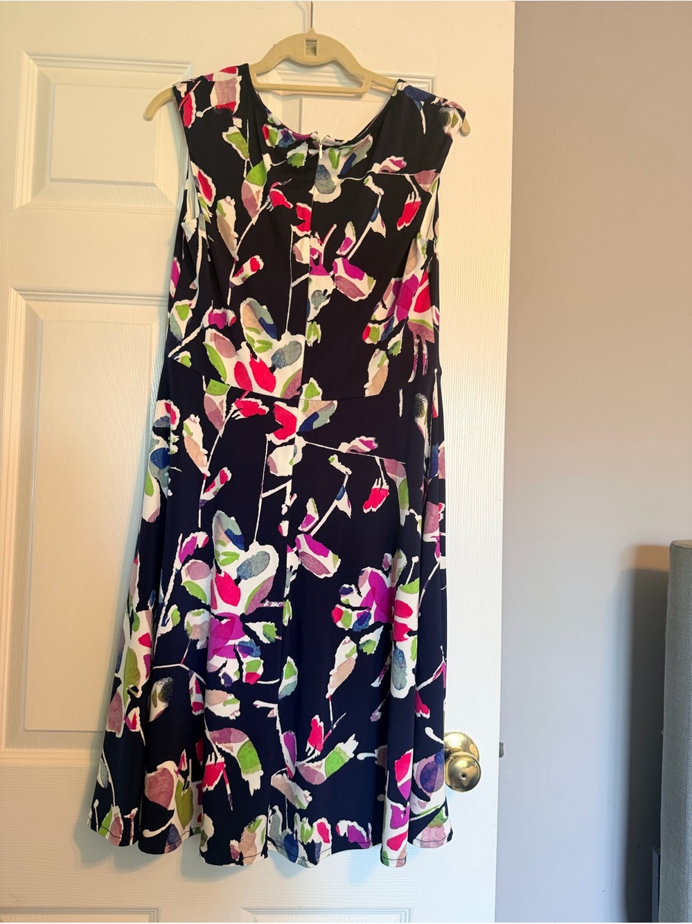 Navy Floral Midi Dress with Pink & Green Bloom